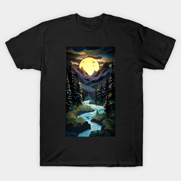 Golden moon in the style of layered cut paper diorama T-Shirt by UmagineArts